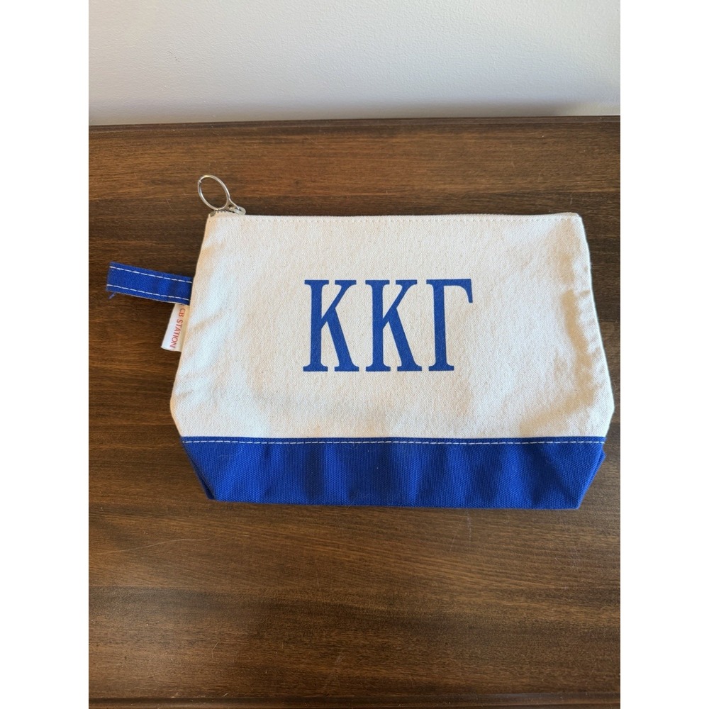 CB Station Kappa Kappa Gamma Sorority Canvas Cosmetic Bag Zipper Pouch Blue